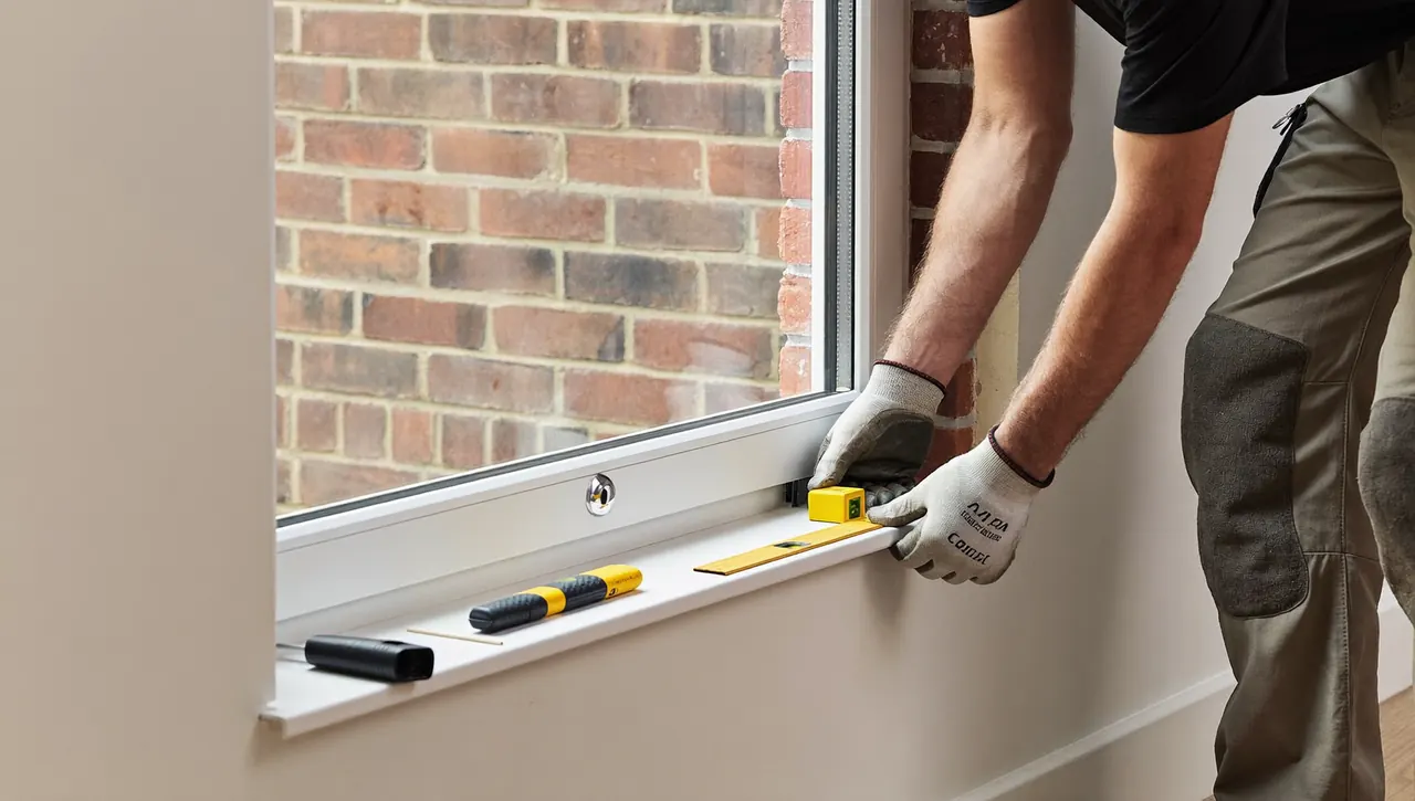 Installer fitting a new double glazed window neatly
