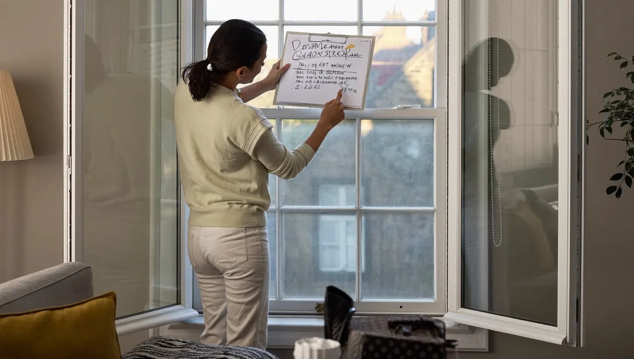 Surveyor discussing window options with a homeowner at home